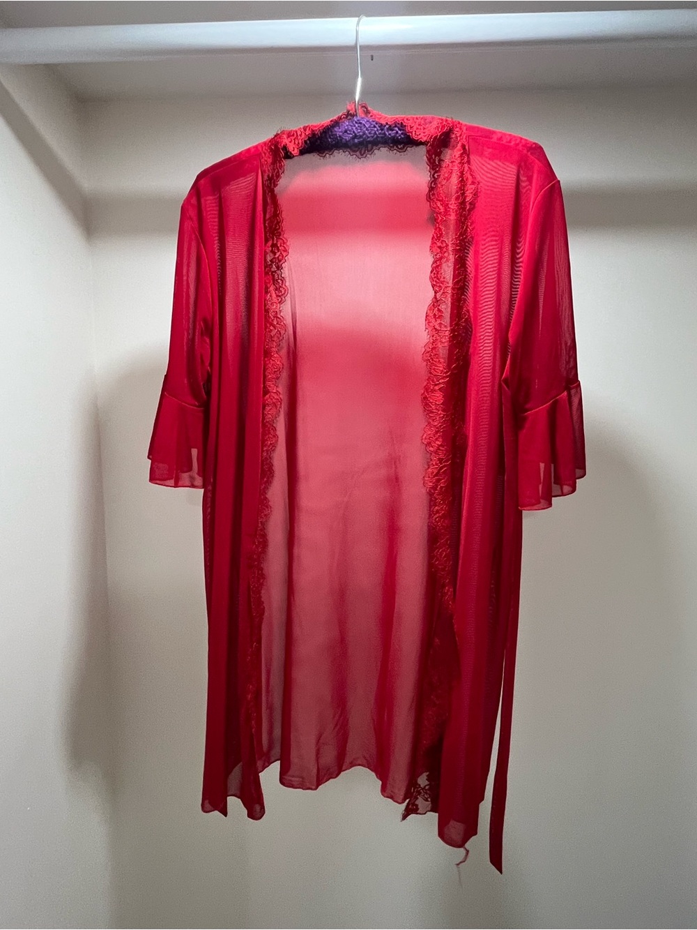 Red Sheer Lace-Trim Robe - Women Intimates